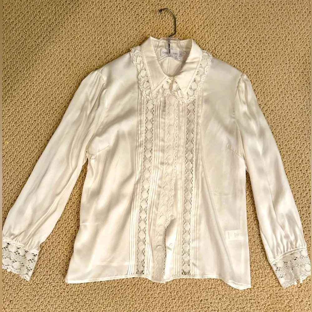 Christy Lynn Silk Button Down with Lace Details, Small - Picture 1 of 6